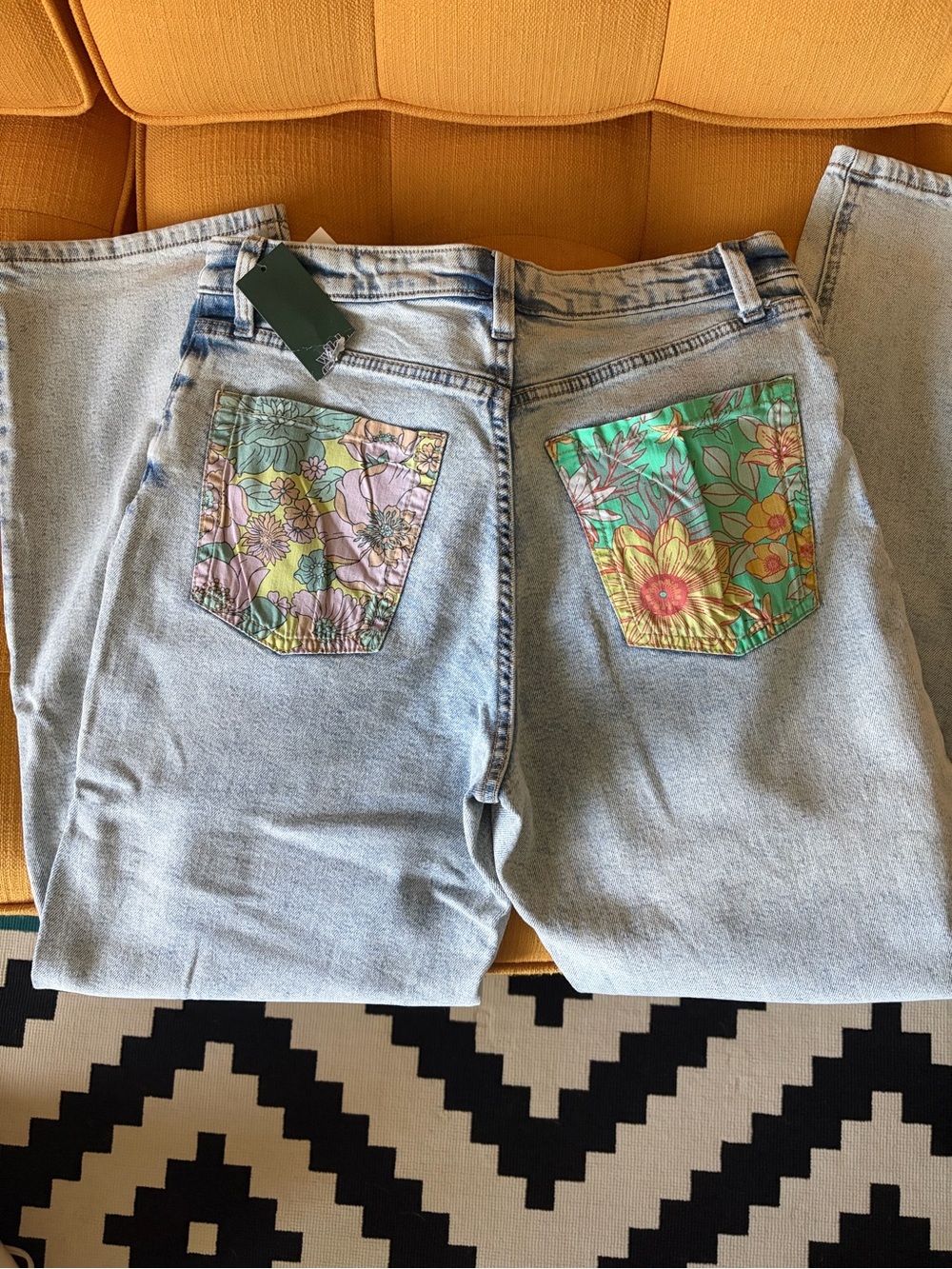 NWT Wild Fable Light Wash Dad Jeans with Floral Patch Pockets